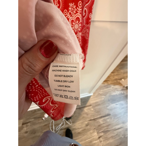 Red Paisley Print Tunic Dress XXL Boho V-Neck 3/4 Sleeve - Picture 4 of 4